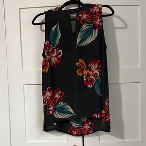 Floral Sleeveless Top - Hunter Green with Red and Green Accents